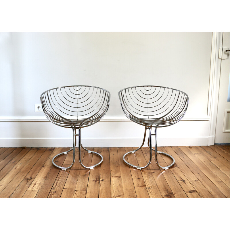 Set of 4 vintage chrome armchairs by Gastone Rinaldi for Pan-Am, 1970