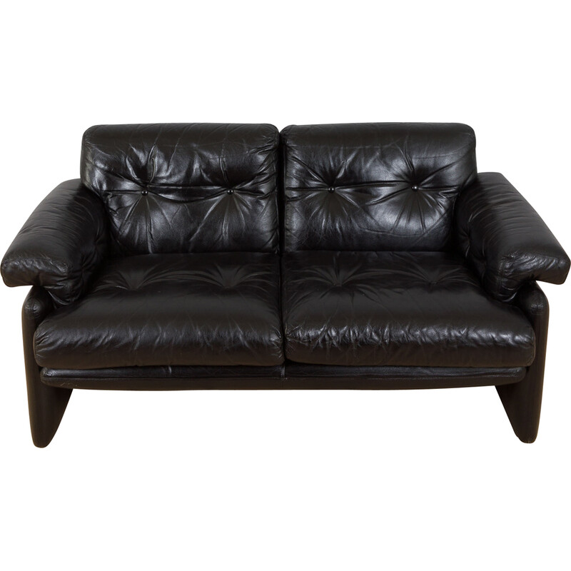 Zweisitziges Coronado-Sofa aus schwarzem Leder von Afra und Tobia Scarpa für C.B Italy, 1960er Jahre