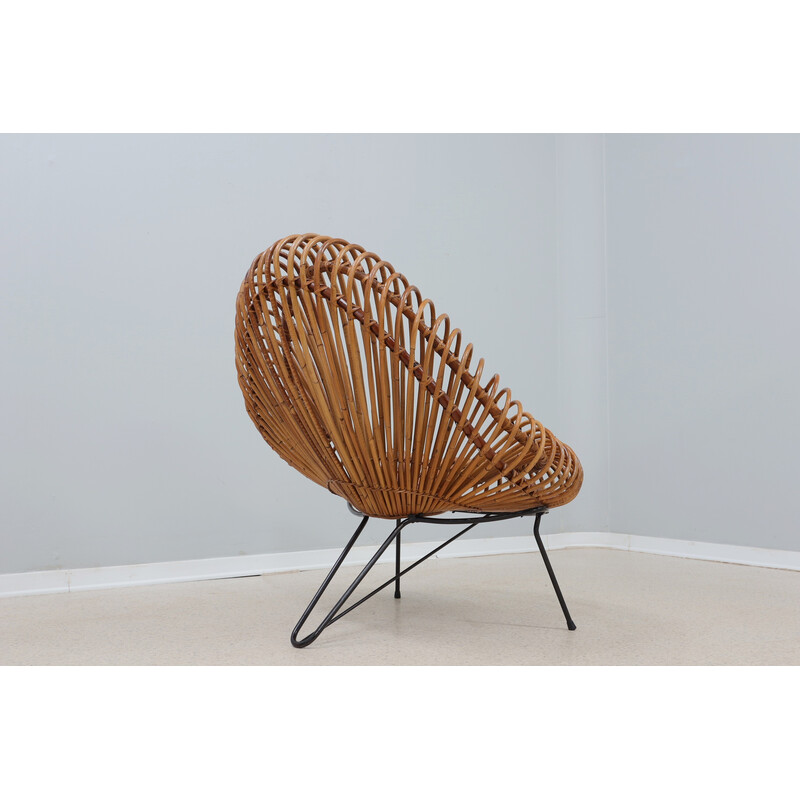 Poltrona Vintage rattan de Janin Abraham e D. Jan Rol para Rouger, 1950s