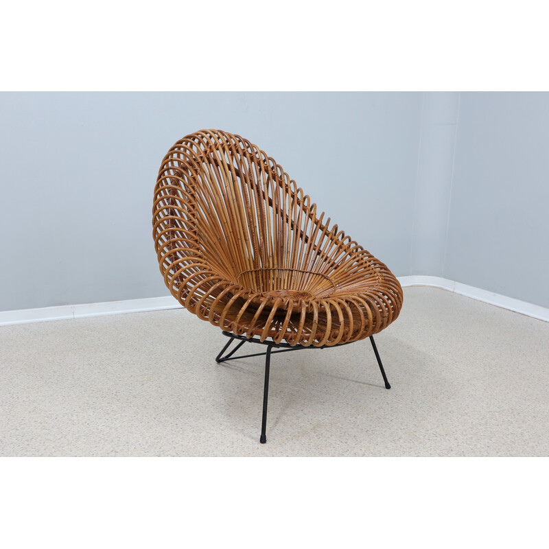 Poltrona Vintage rattan de Janin Abraham e D. Jan Rol para Rouger, 1950s