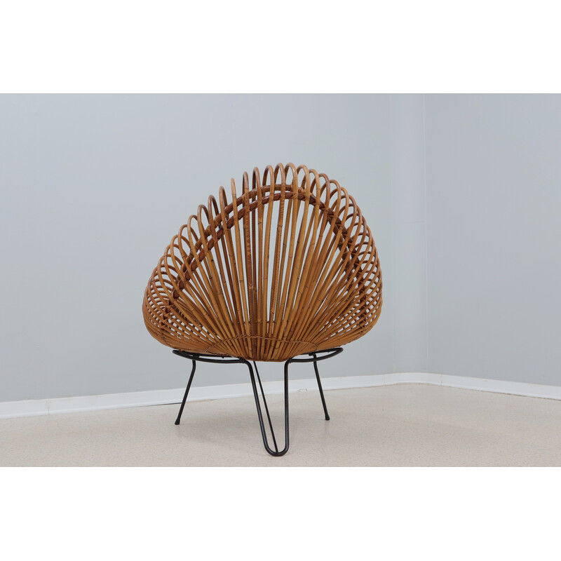 Vintage rattan armchair by Janin Abraham and D. Jan Rol for Rouger, 1950s