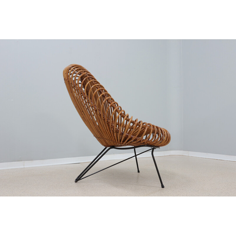 Vintage rattan armchair by Janin Abraham and D. Jan Rol for Rouger, 1950s