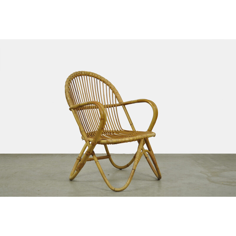 Vintage rattan armchair by Rohe Noordwolde Groningen, Netherlands 1960s