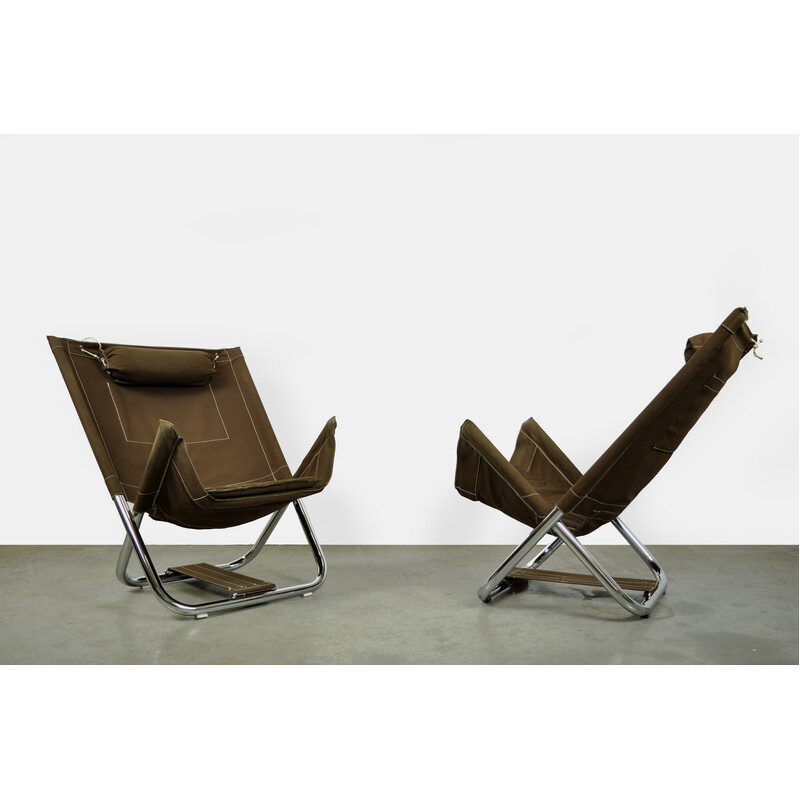 Paar vintage inklapbare fauteuils model X75-4 van Borge Lindau en Bo Lindekrantz voor Lammhults, Zweden 1970