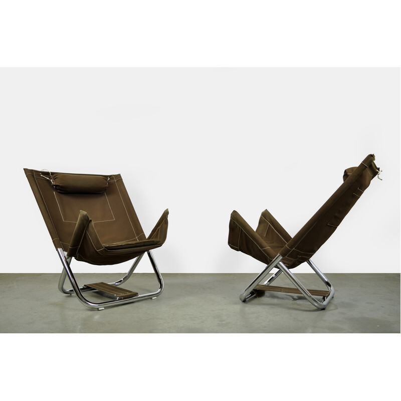 Pair of vintage foldable armchairs model X75-4 by Borge Lindau and Bo Lindekrantz for Lammhults, Sweden 1970s