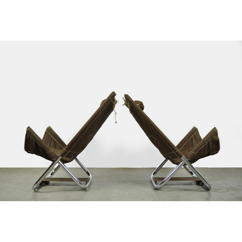 Paar vintage inklapbare fauteuils model X75-4 van Borge Lindau en Bo Lindekrantz voor Lammhults, Zweden 1970