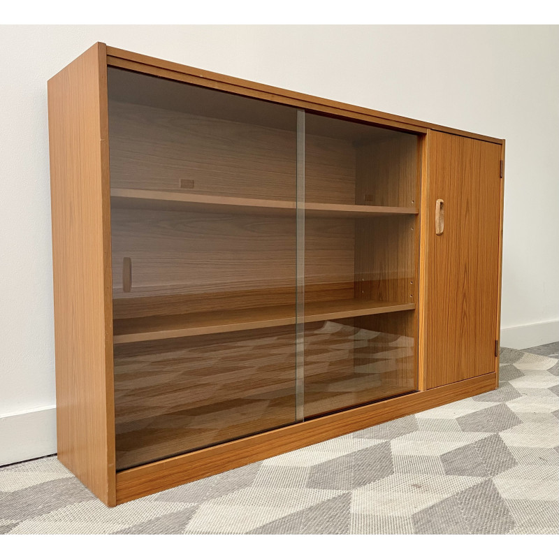 Bibliothèque vintage avec portes coulissantes en verre, 1960-1970