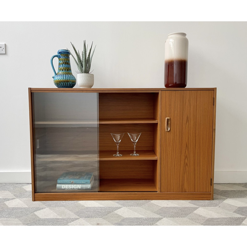 Vintage bookcase with sliding glass doors, 1960-1970s