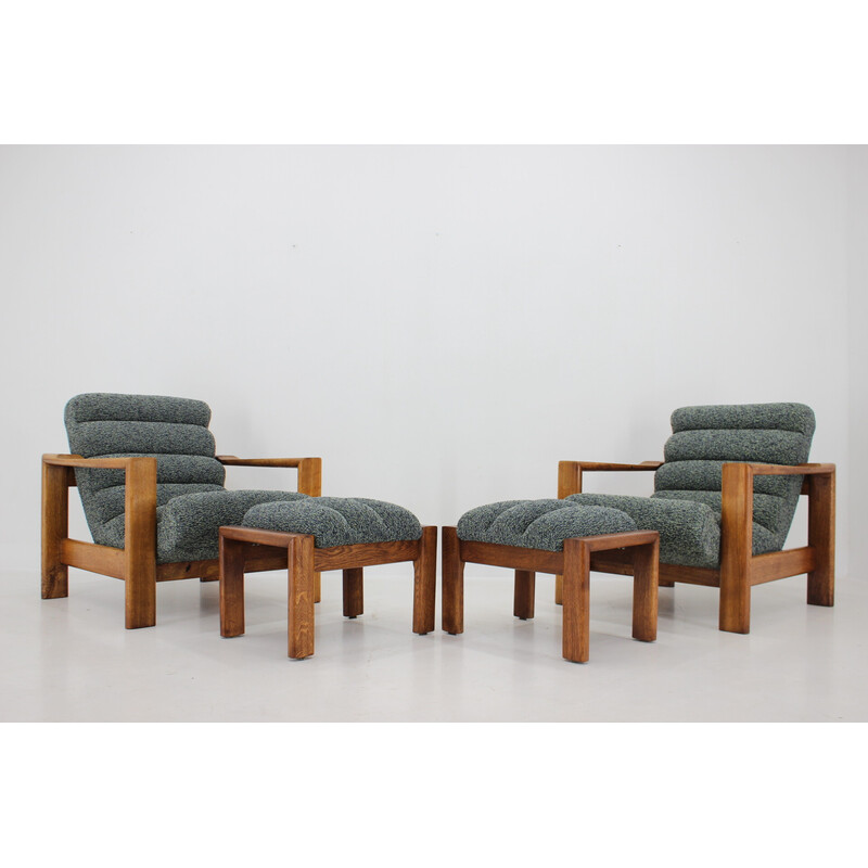 Vintage living room set in oakwood with upholstered, Finland 1960s