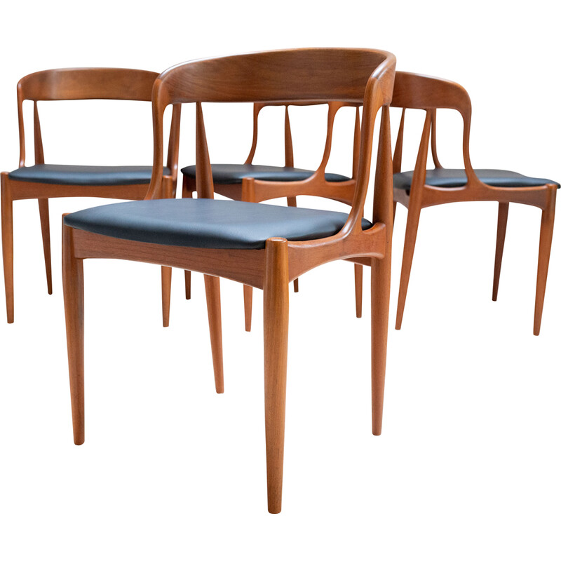 Juego de 4 sillas de comedor vintage de teca de Johannes Andersen para Uldum, 1955-1965