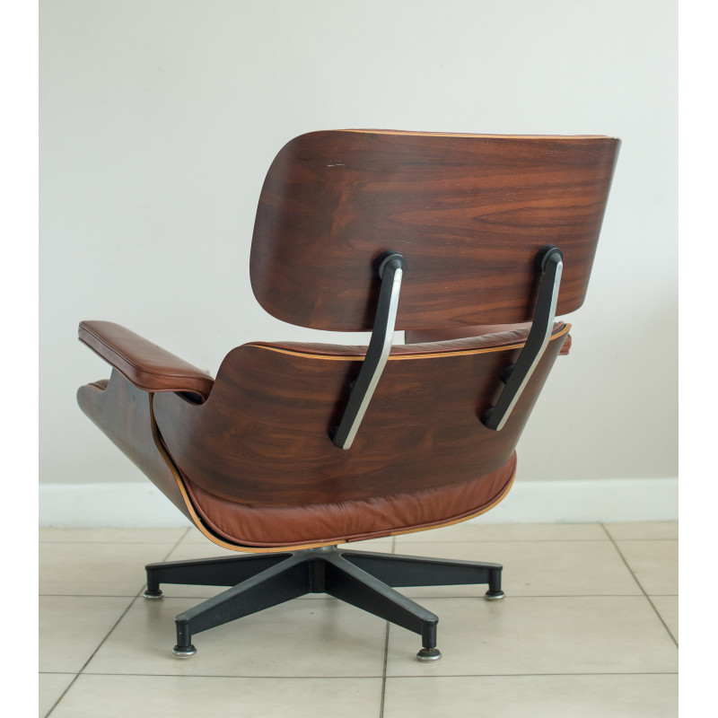 Vintage leder en palissander Eames fauteuil van Herman Miller, USA 1970.