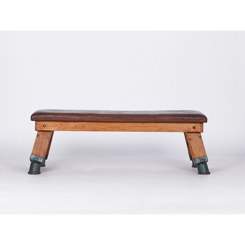 Bancada de ginástica em couro Vintage pommel horse top, 1930s