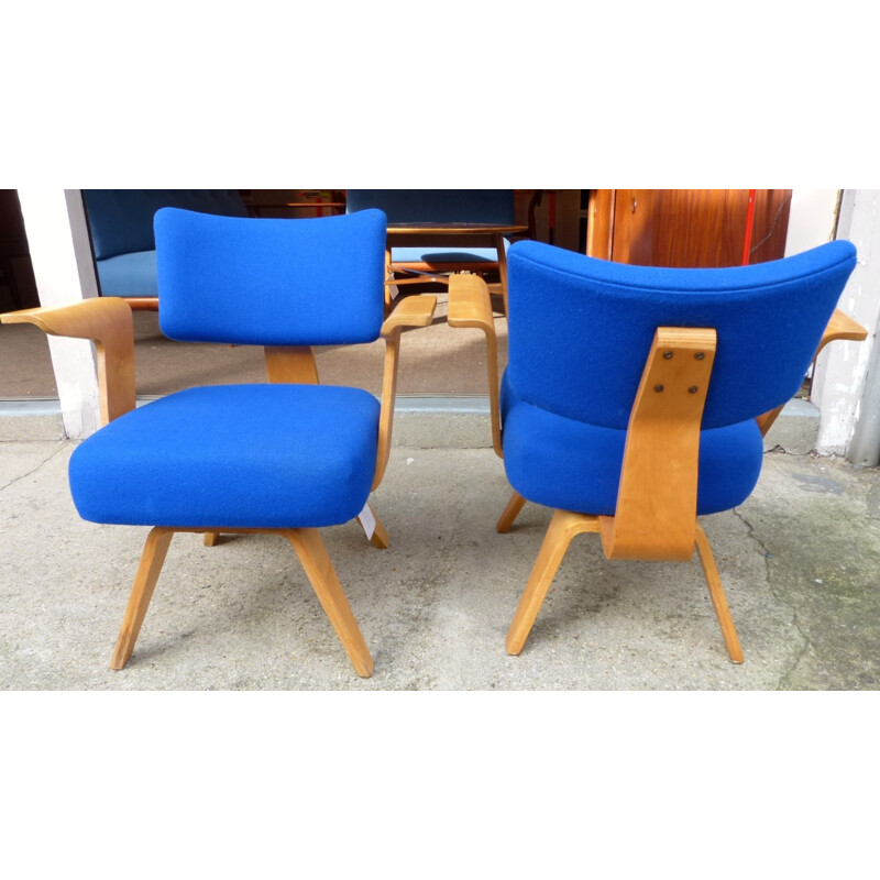 Pair of royal blue armchairs, Cor ALONS - Version 1946