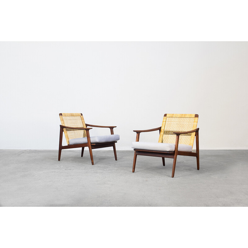 Paar vintage Deense teakhouten lounge stoelen van Poul Volther voor Frem Røjle, 1960