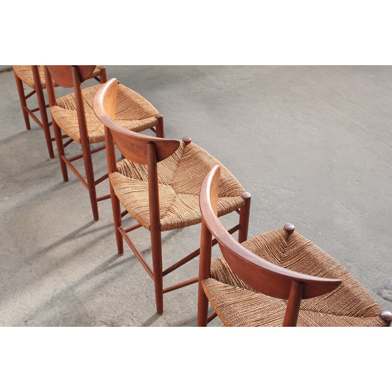Set van 4 vintage teakhouten stoelen van Peter Hevidt en Orla Molgaard Nilsen voor Soborg Nobler, Denemarken, jaren 1955