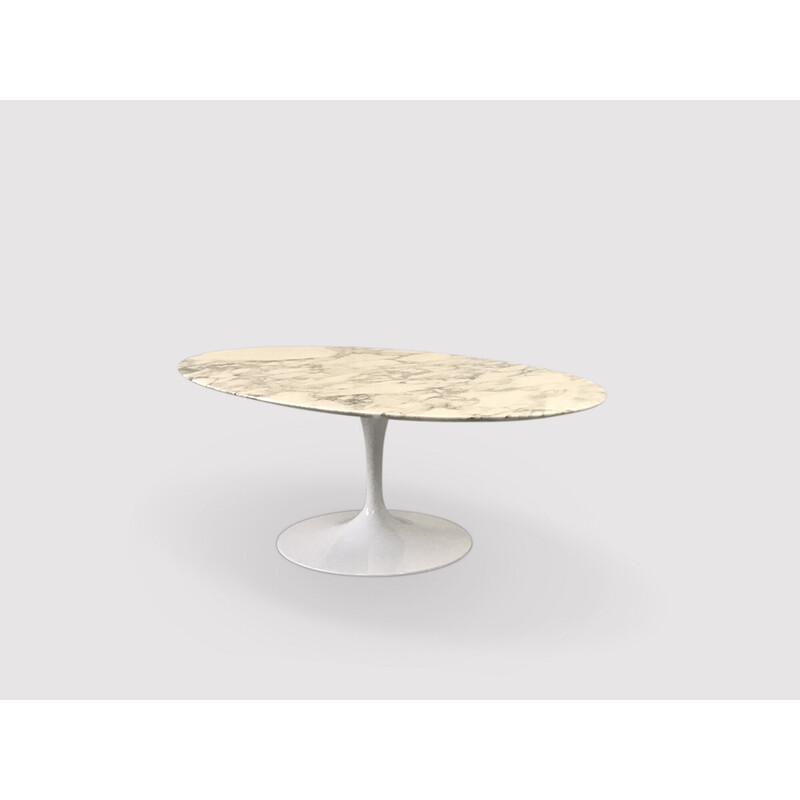 Mesa de café Vintage Tulip oval de mármore arabescato pela Eero Saarinen para a Knoll International, 1990