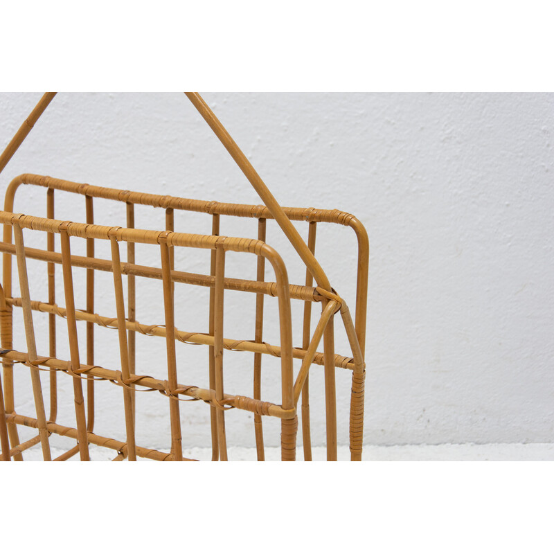 Mid century wicker magazine rack, Czechoslovakia 1960s