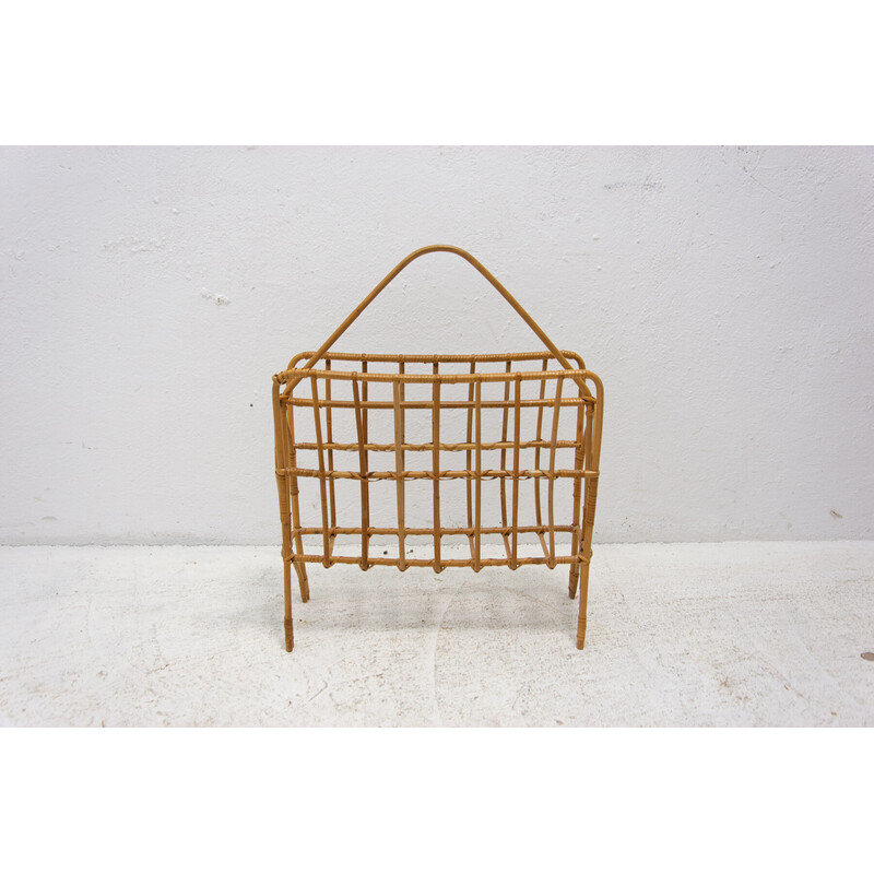 Mid century wicker magazine rack, Czechoslovakia 1960s