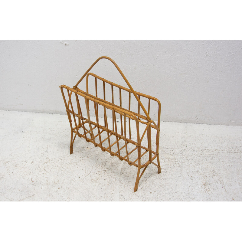 Mid century wicker magazine rack, Czechoslovakia 1960s