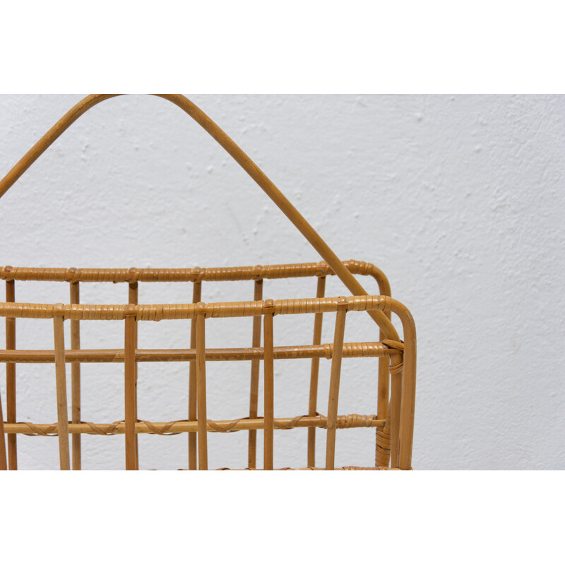 Mid century wicker magazine rack, Czechoslovakia 1960s