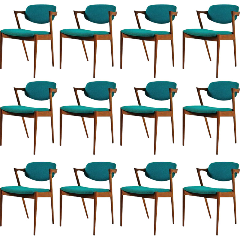 Conjunto de 12 cadeiras de teca vintage de Kai Kristiansen para Schous Møbelfabrik, 1960