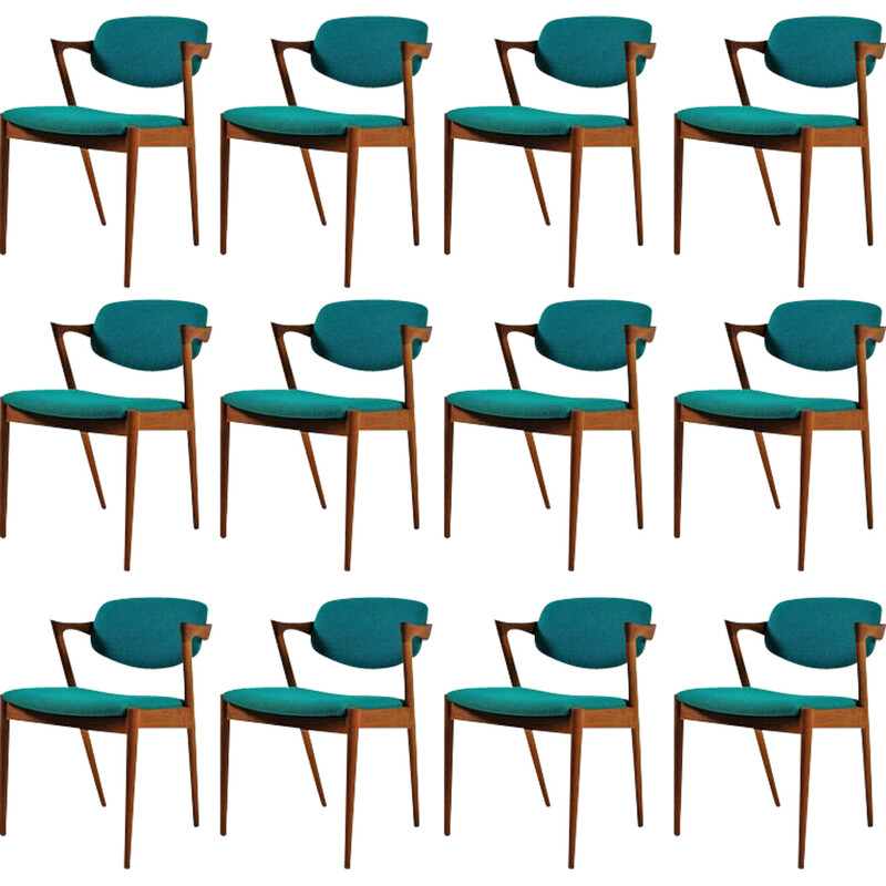 Set of 12 vintage teak dining chairs by Kai Kristiansen for Schous Møbelfabrik, 1960s