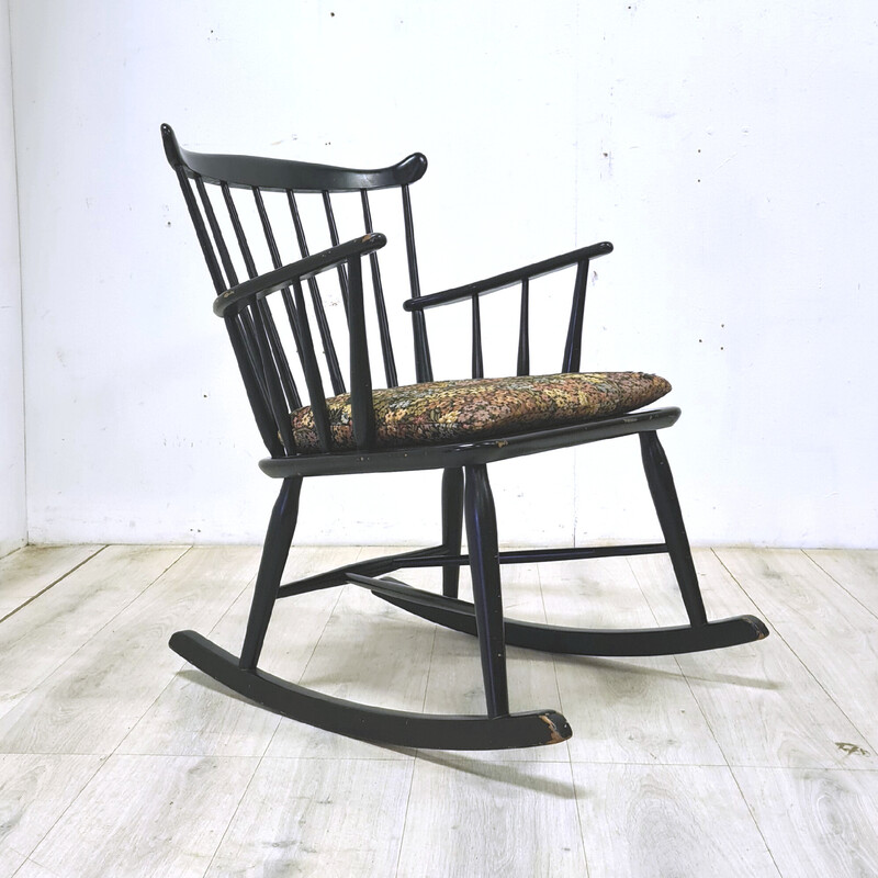Chaise à bascule vintage à dossier en fuseau noir par Farstrup Møbler, Danemark 1960