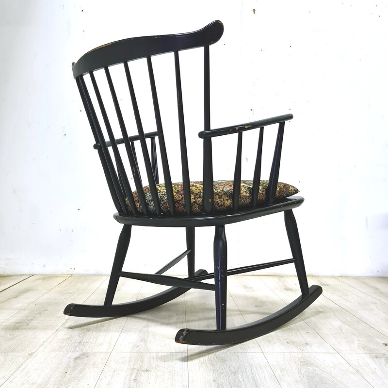 Cadeira de baloiço Vintage black spindle back da Farstrup Møbler, Dinamarca Anos 60