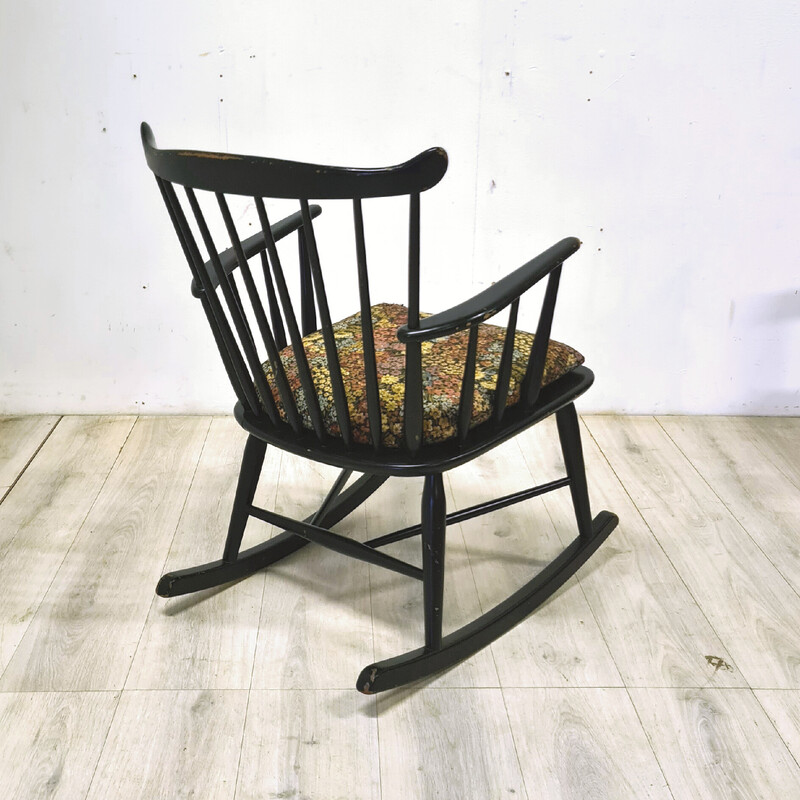 Vintage zwarte schommelstoel met spindelrug van Farstrup Møbler, Denemarken 1960