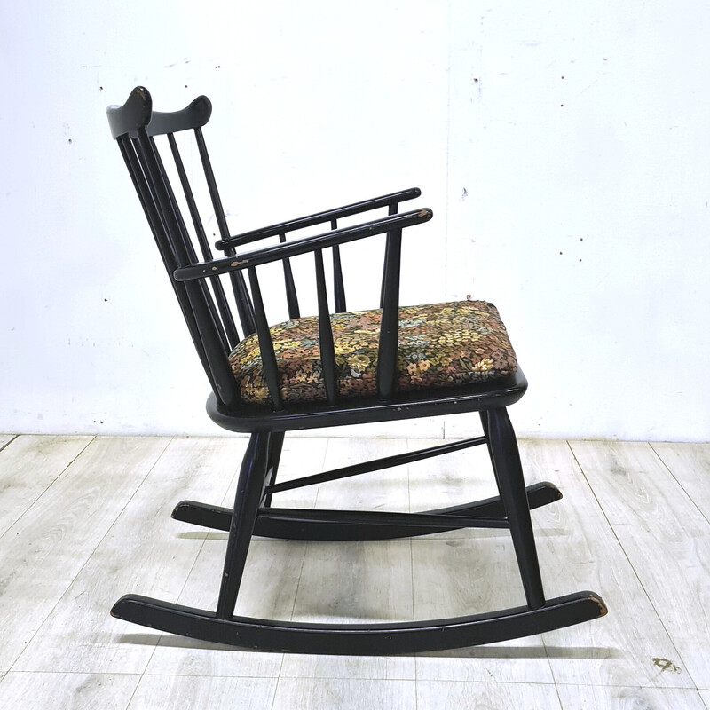 Chaise à bascule vintage à dossier en fuseau noir par Farstrup Møbler, Danemark 1960