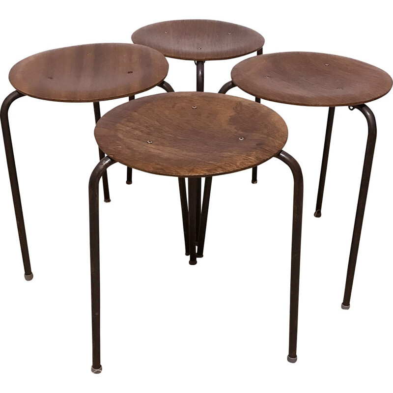 Mid-century set of four three-legged stools - 1960s