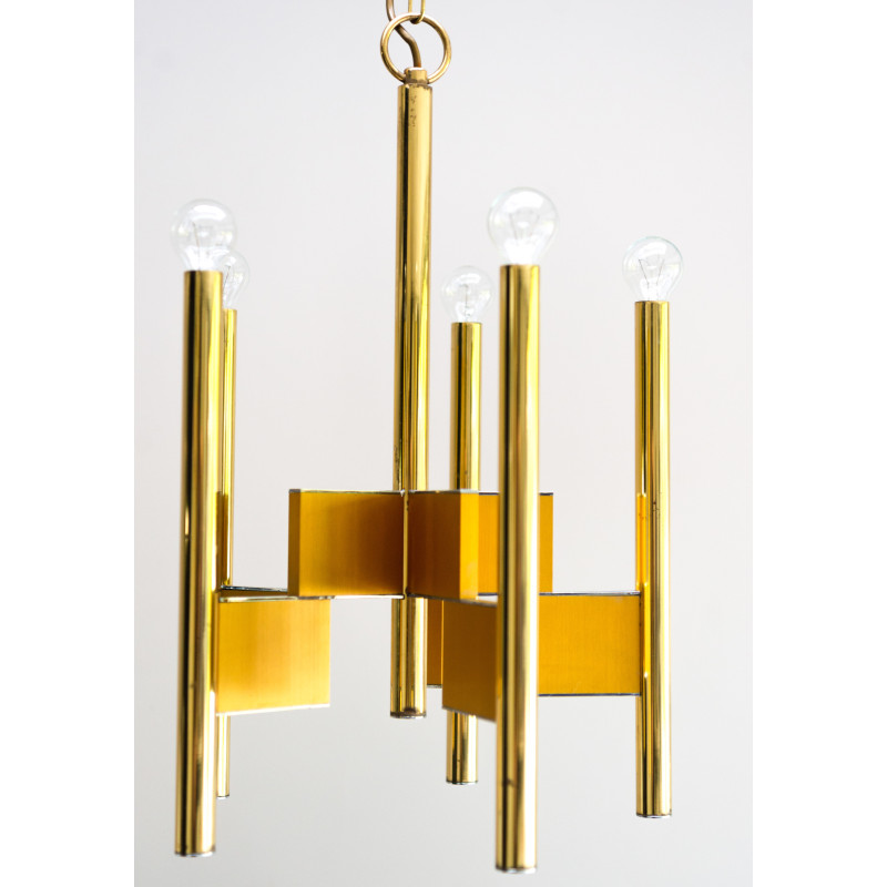 Mid century brass Italian pendant lamp by Gaetano Sciolari, 1970s