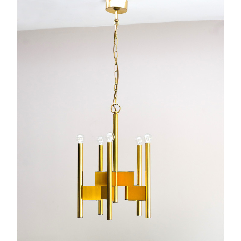 Mid century brass Italian pendant lamp by Gaetano Sciolari, 1970s