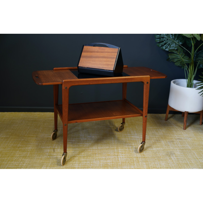 Mid century 'Thea' teak bar trolley with cutlery box by Yngve Ekstrom, Sweden