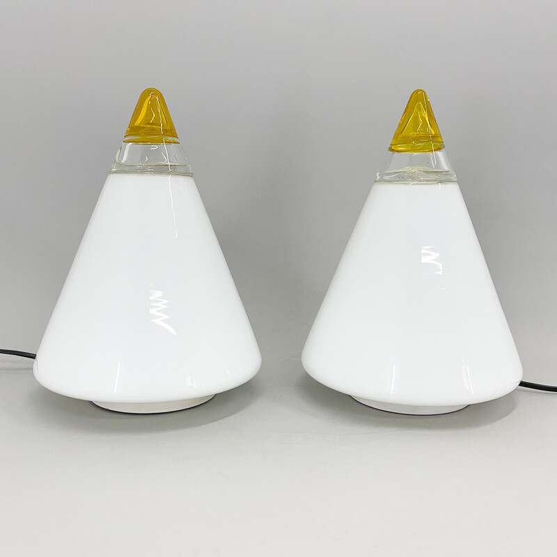 Pair of vintage table lamps by Giusto Toso for Vetri Murano, 1970s