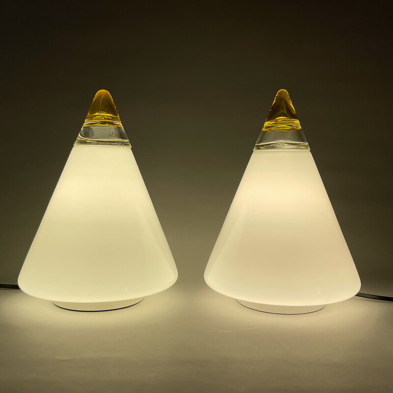 Pair of vintage table lamps by Giusto Toso for Vetri Murano, 1970s