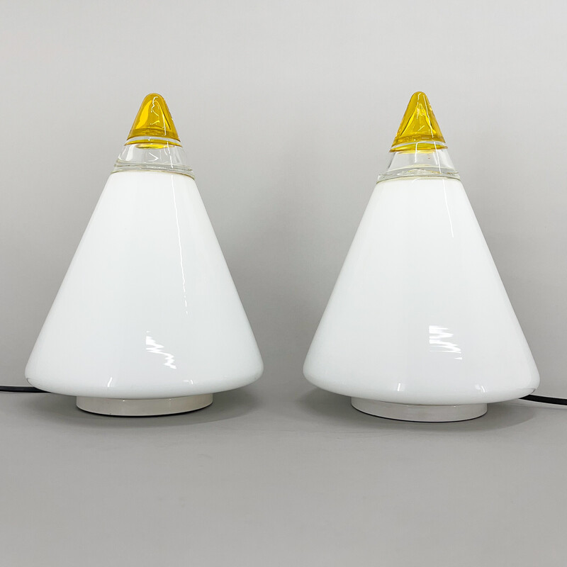 Pair of vintage table lamps by Giusto Toso for Vetri Murano, 1970s