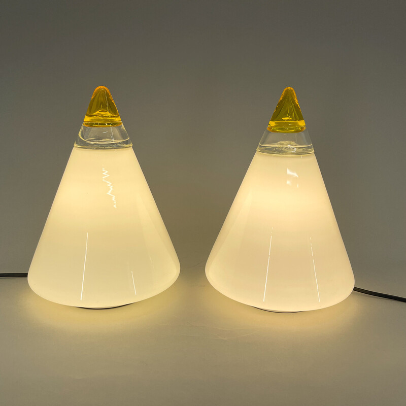 Paar vintage tafellampen van Giusto Toso voor Vetri Murano, 1970