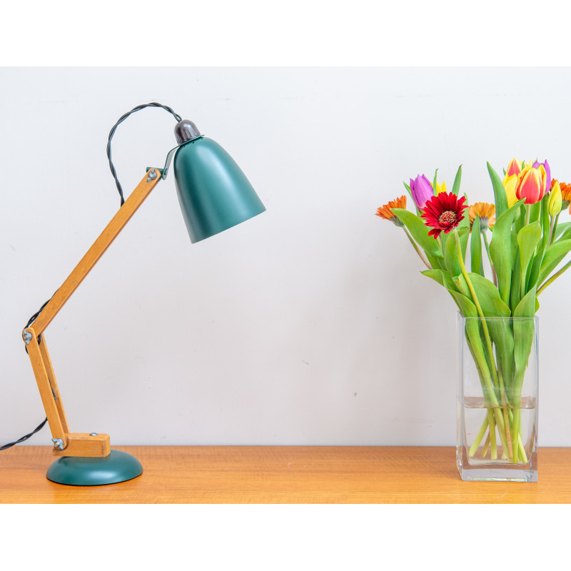 Vintage maclamp lamp in wooden matt green by Terence Conran for The Maclamp Company Ltd, 1950s