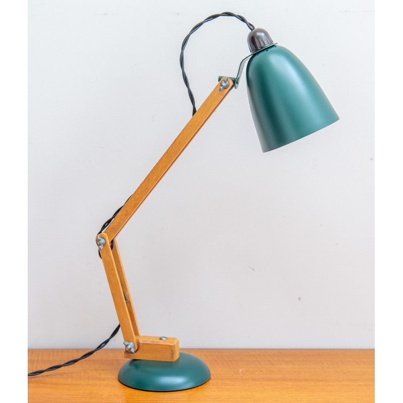 Vintage maclamp lamp in wooden matt green by Terence Conran for The Maclamp Company Ltd, 1950s