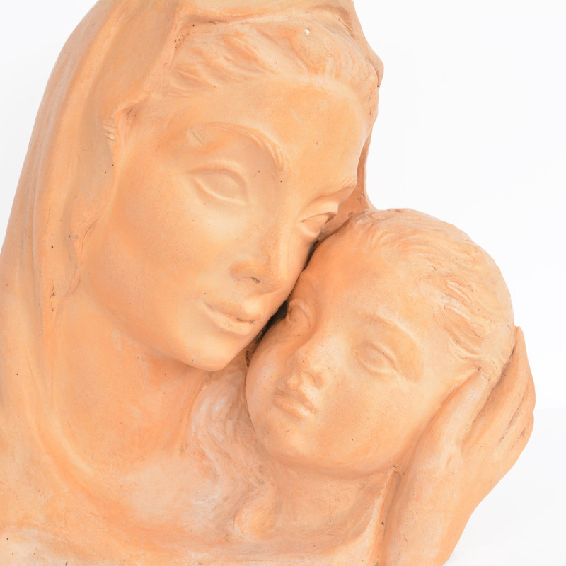 Vintage clay bust of Mary with a child by Karel Havlíček, Czech Republic 1942s