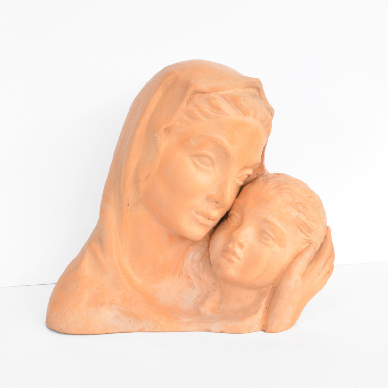 Buste vintage de Marie avec un enfant en argile par Karel Havlíček, République tchèque 1942