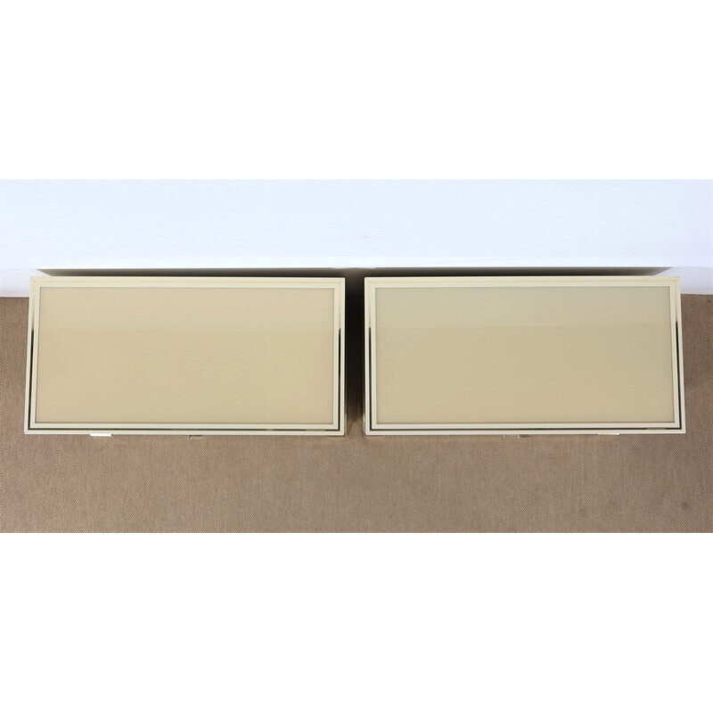 Pair of vintage lowboards in lucite and brass by Pierre Vandel, 1970s