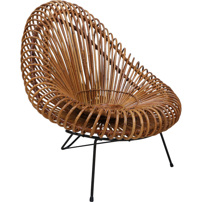 Poltrona vintage in rattan di Janin Abraham e D. Jan Rol per Rouger, 1950