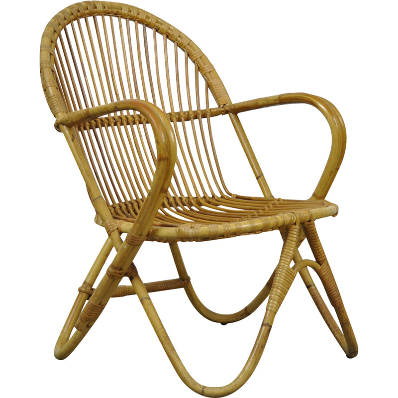 Poltrona vintage in rattan di Rohe Noordwolde Groningen, Paesi Bassi 1960