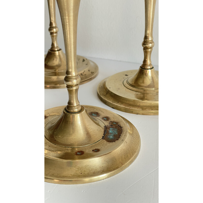 Set of 3 vintage patina brass candlesticks