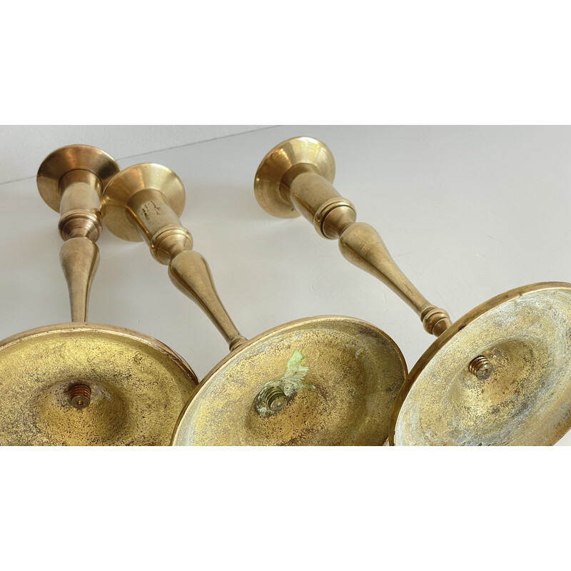 Set of 3 vintage patina brass candlesticks