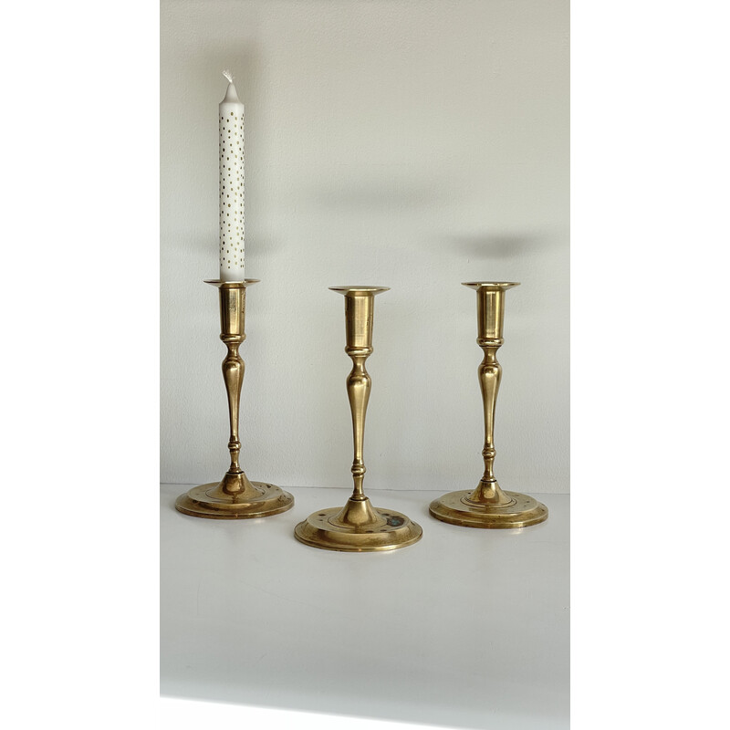 Set of 3 vintage patina brass candlesticks