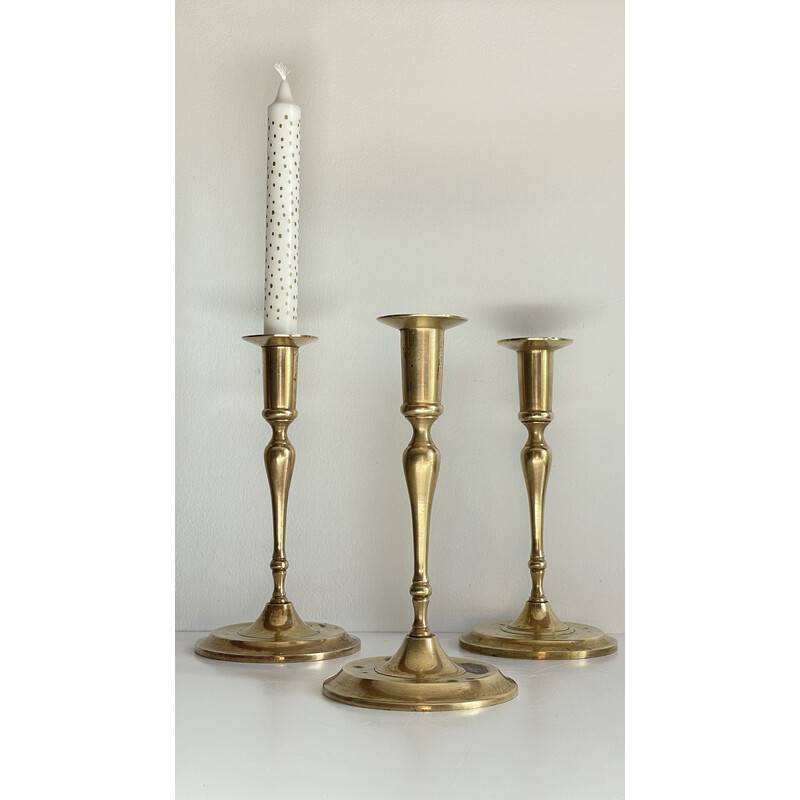 Set of 3 vintage patina brass candlesticks