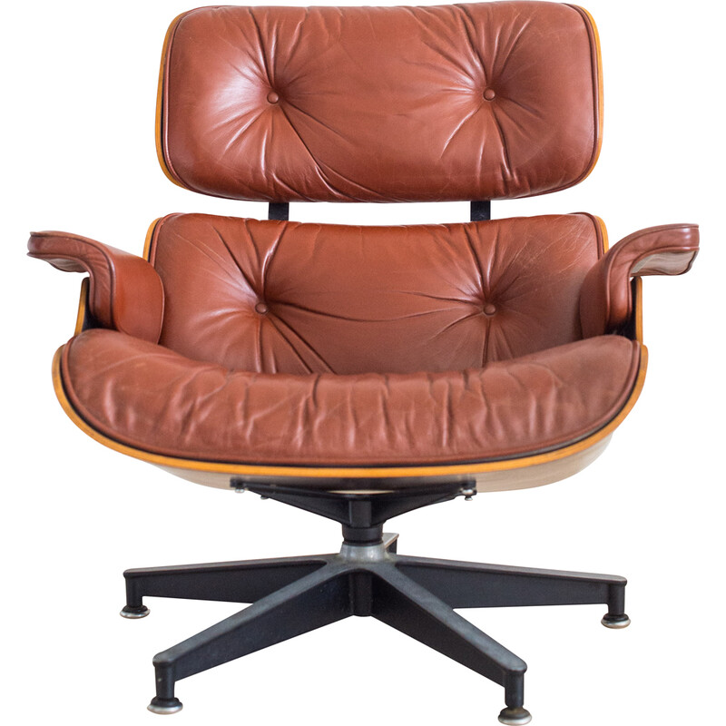 Vintage leather and rosewood Eames armchair by Herman Miller, USA 1970s